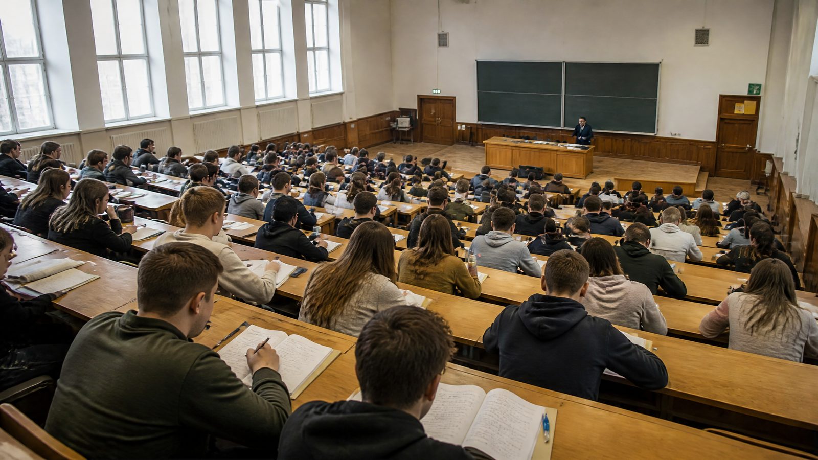 Studenti a lezione in un'aula universitaria