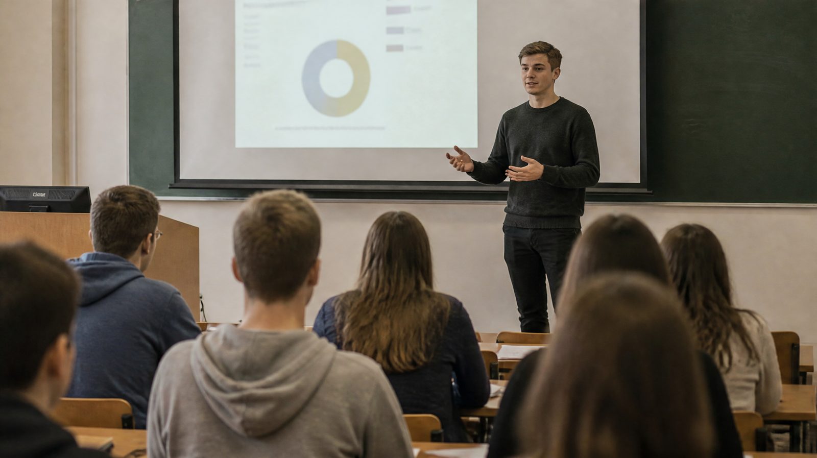 Student giving a presentation in front of a group