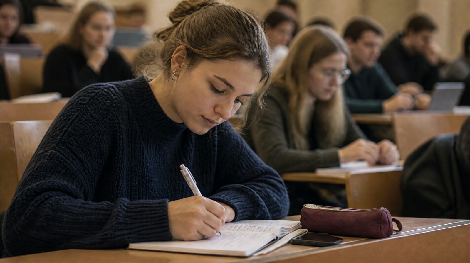 Studentka robiąca notatki na wykładzie